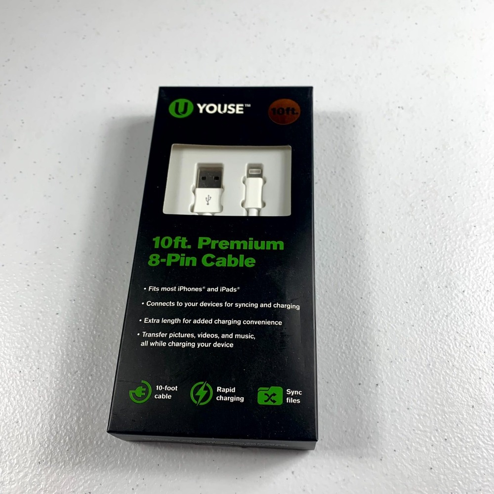 Youse 10ft Premium‎ 8‑Pin USB Charging Cable for iPhone & iPad White
